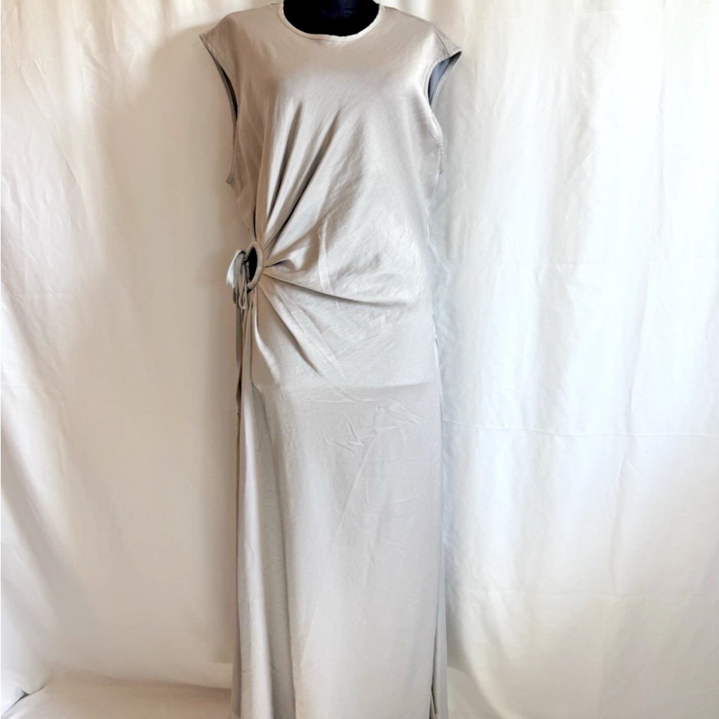 House Of Harlow Silver Gray Side Circle Tie Satin Dress - Size Extra Large